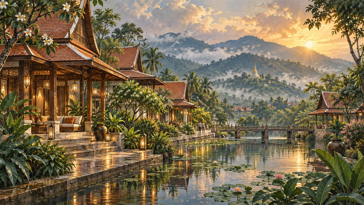Editorial travel illustration of Chiang Mai for luxury travel