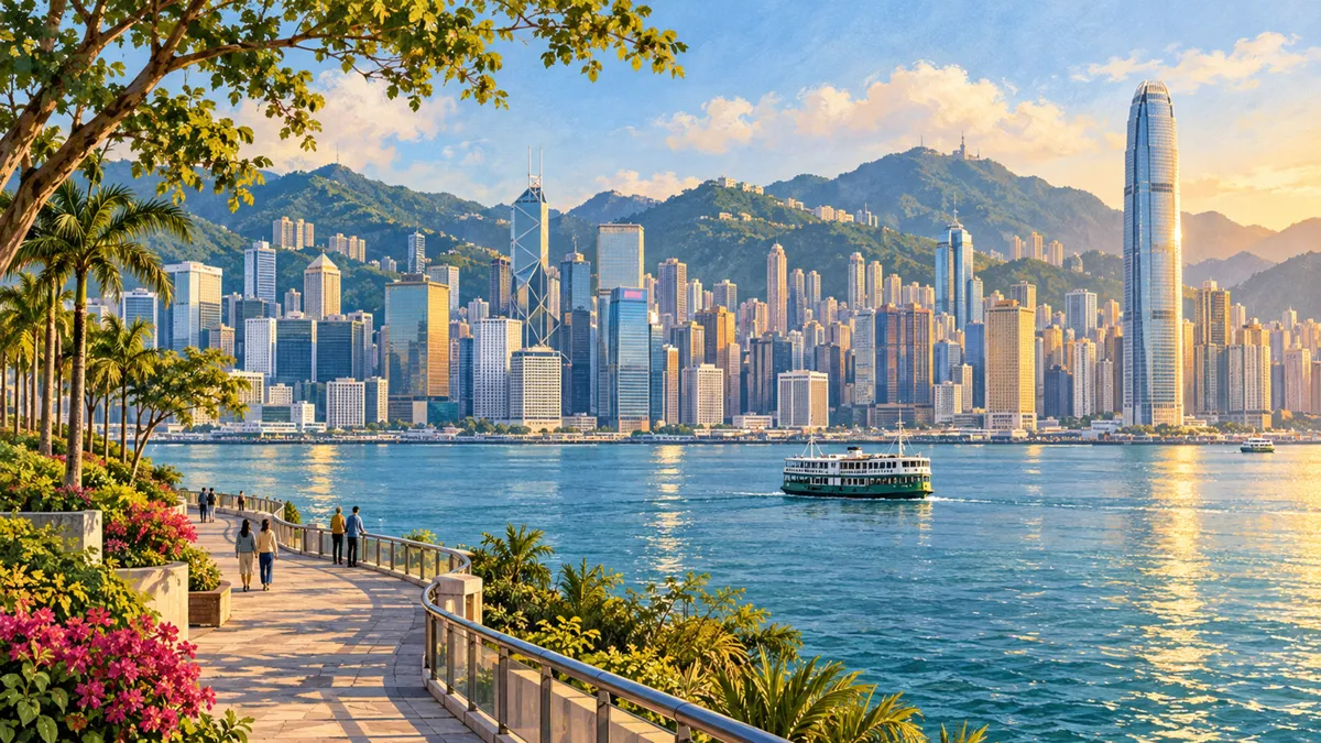 香港の文化の日・勤労感謝の日 連休 2026の雰囲気を描いた旅行イラスト